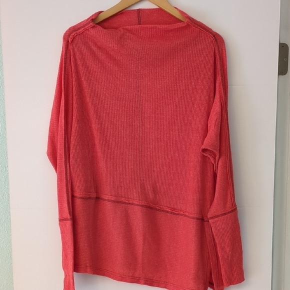 Free People Londowntown Thermal Off-Shoulder Oversized Boho Coral Sweater Sz S - Picture 4 of 8